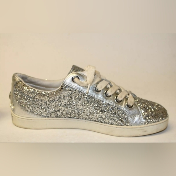 Jimmy Choo Glitter Low Top Trainers Sneakers In Silver Leather Size 39.5 US 9.5 - Picture 4 of 11